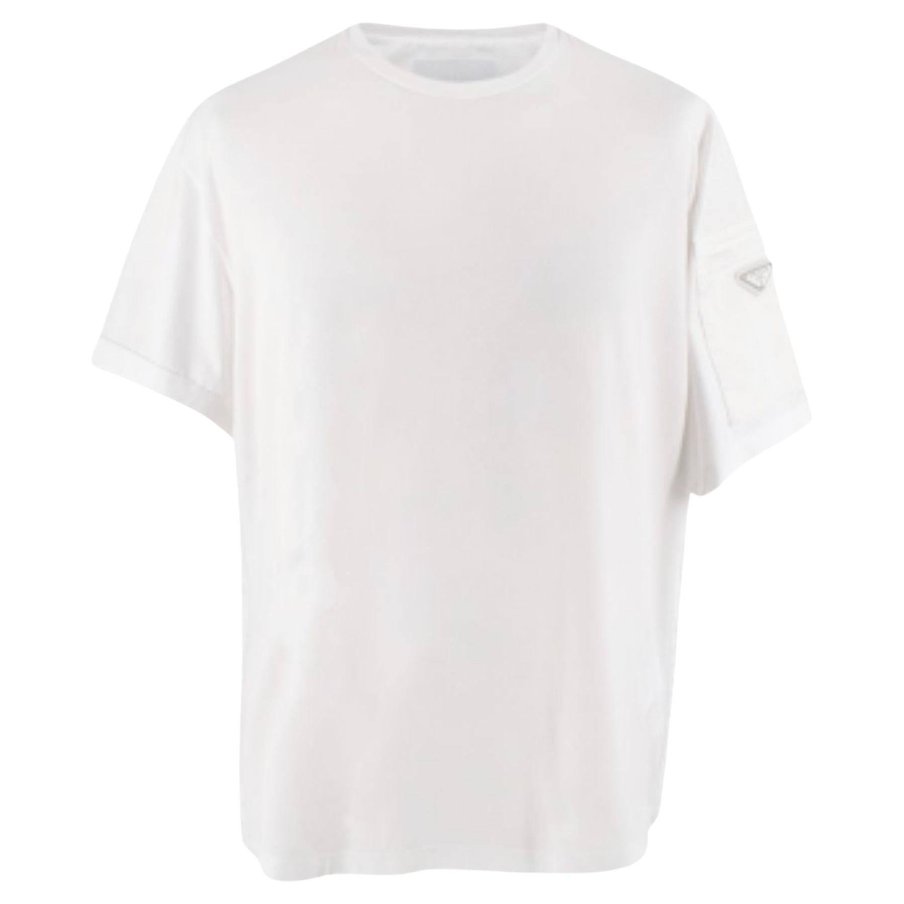 Prada White Cotton T-shirt with Nylon Pocket For Sale