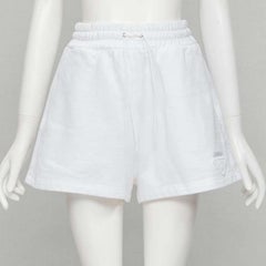 PRADA Weiße Baumwoll-Dreieck-Logo-Plakat-Shorts mit hoher Taille XS