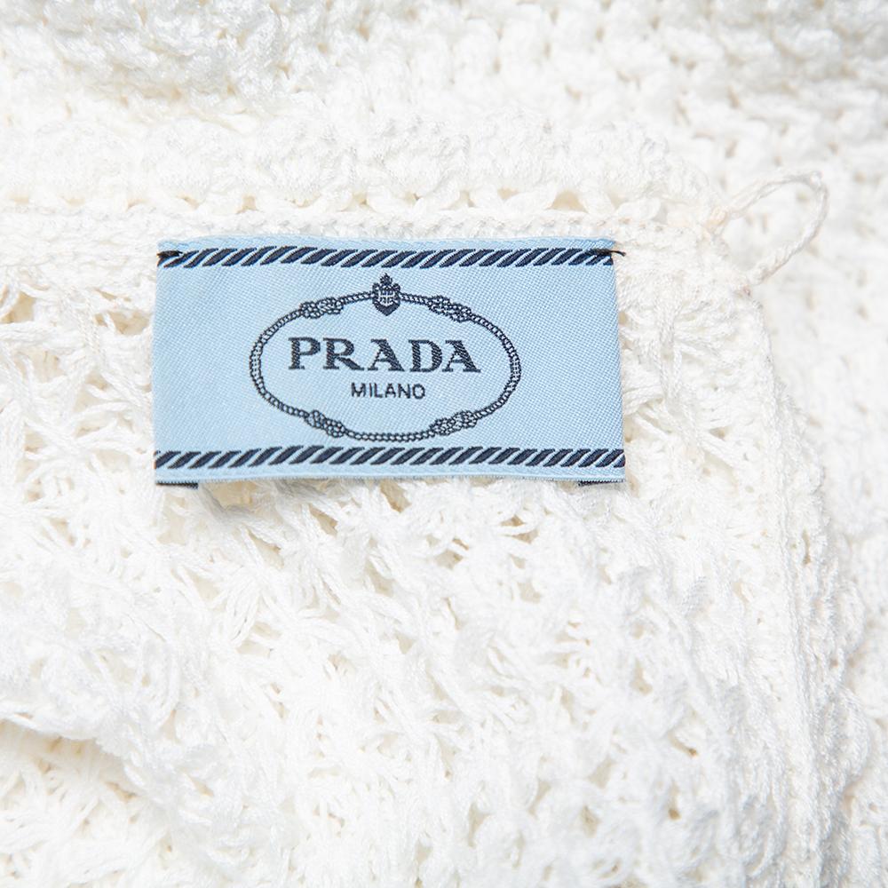 Gray Prada White Crochet Sleeveless Mini Dress M