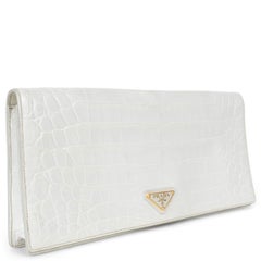 PRADA white CROCODILE LONG FLAP Clutch Bag