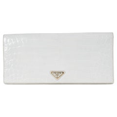 PRADA white CROCODILE LONG FLAP Clutch Bag