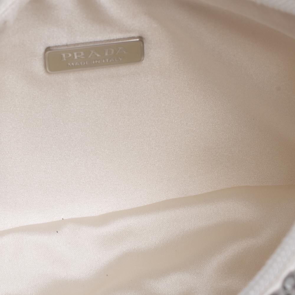Gray Prada White Crystal Nylon Re-Edition 2000 Baguette Bag