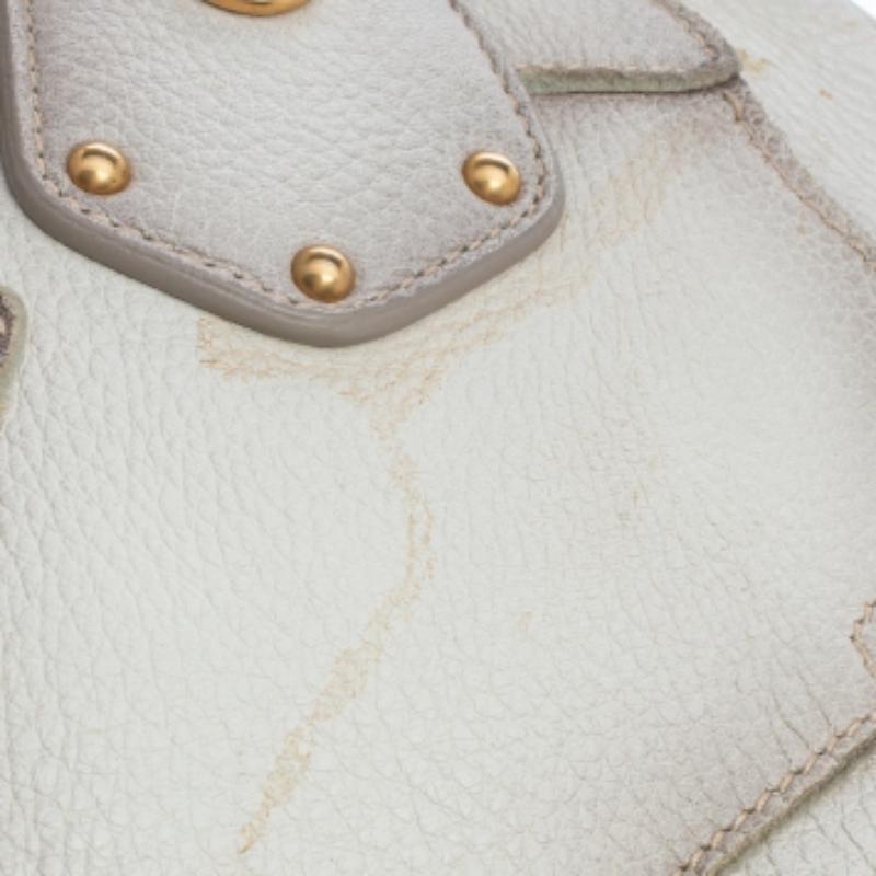 Prada White Deerskin Leather, Croco and Lizard Trim Patchwork Cervo Bowler Bag For Sale 2