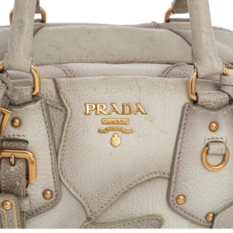 Prada White Deerskin Leather, Croco and Lizard Trim Patchwork Cervo Bowler Bag For Sale 3