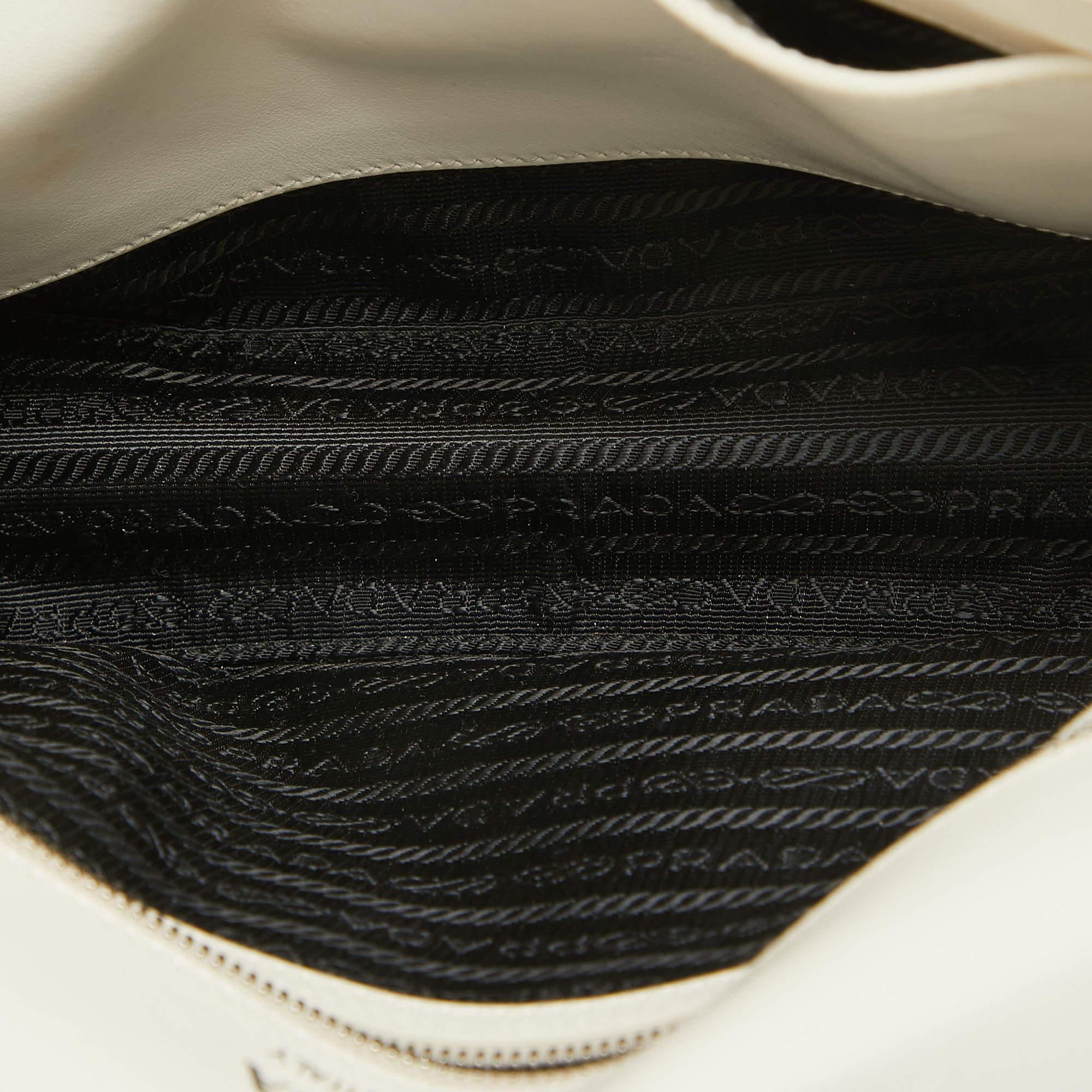 Prada White Diagramme Leather Flap Crossbody Bag 10
