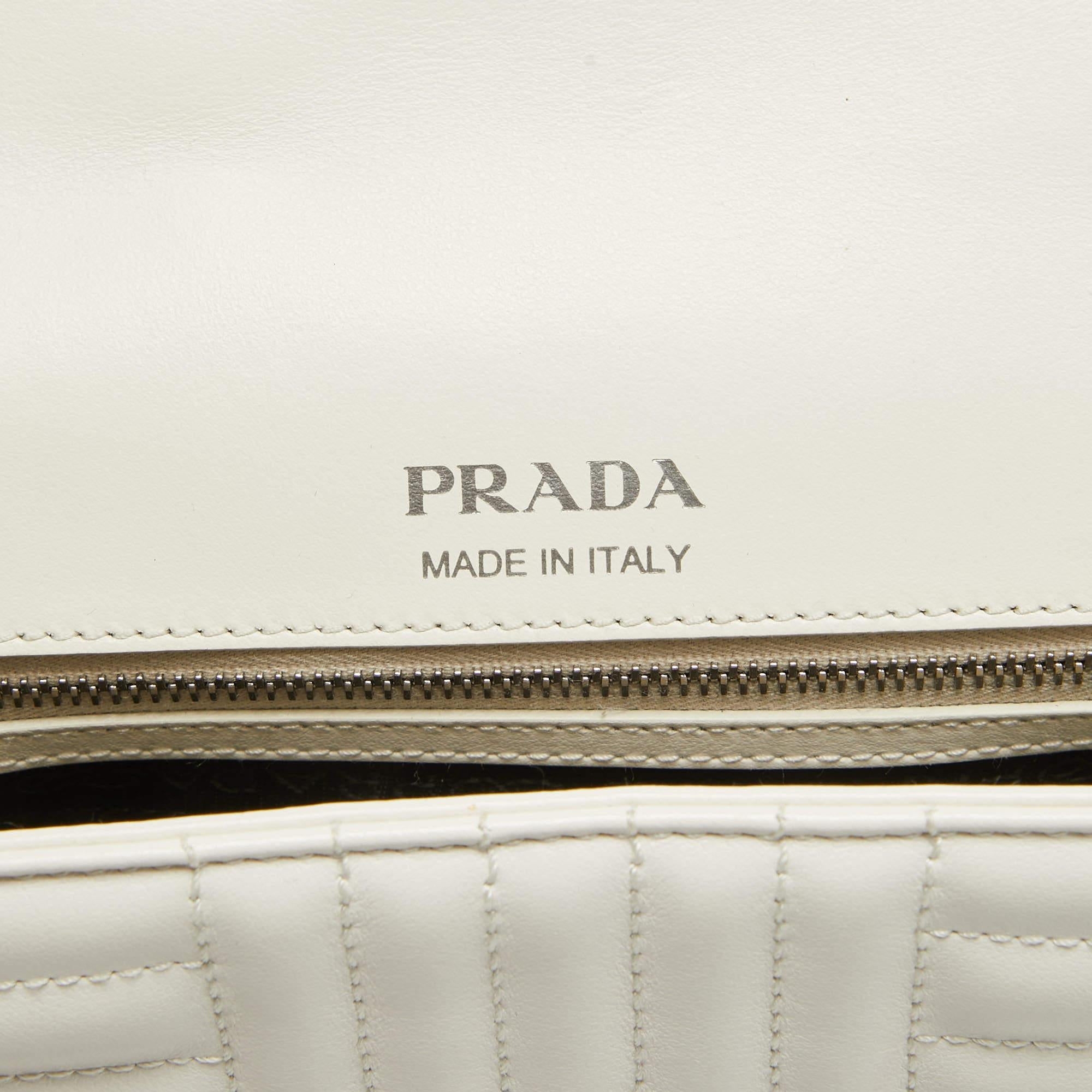 Prada White Diagramme Leather Flap Crossbody Bag In Good Condition In Dubai, Al Qouz 2