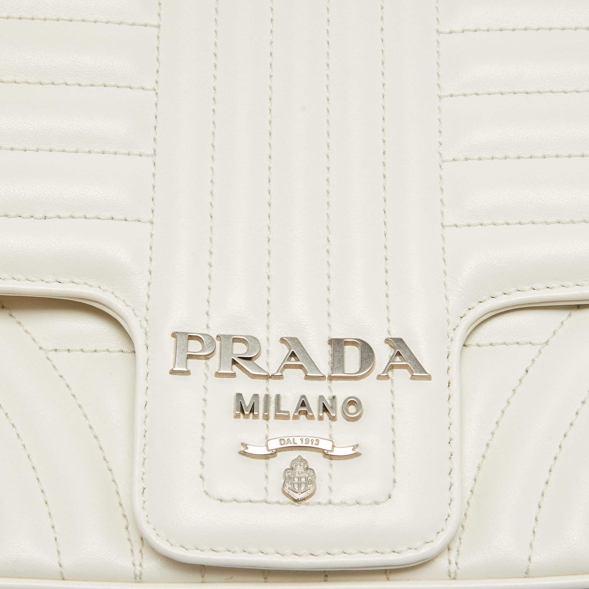 Prada White Diagramme Leather Flap Crossbody Bag 1