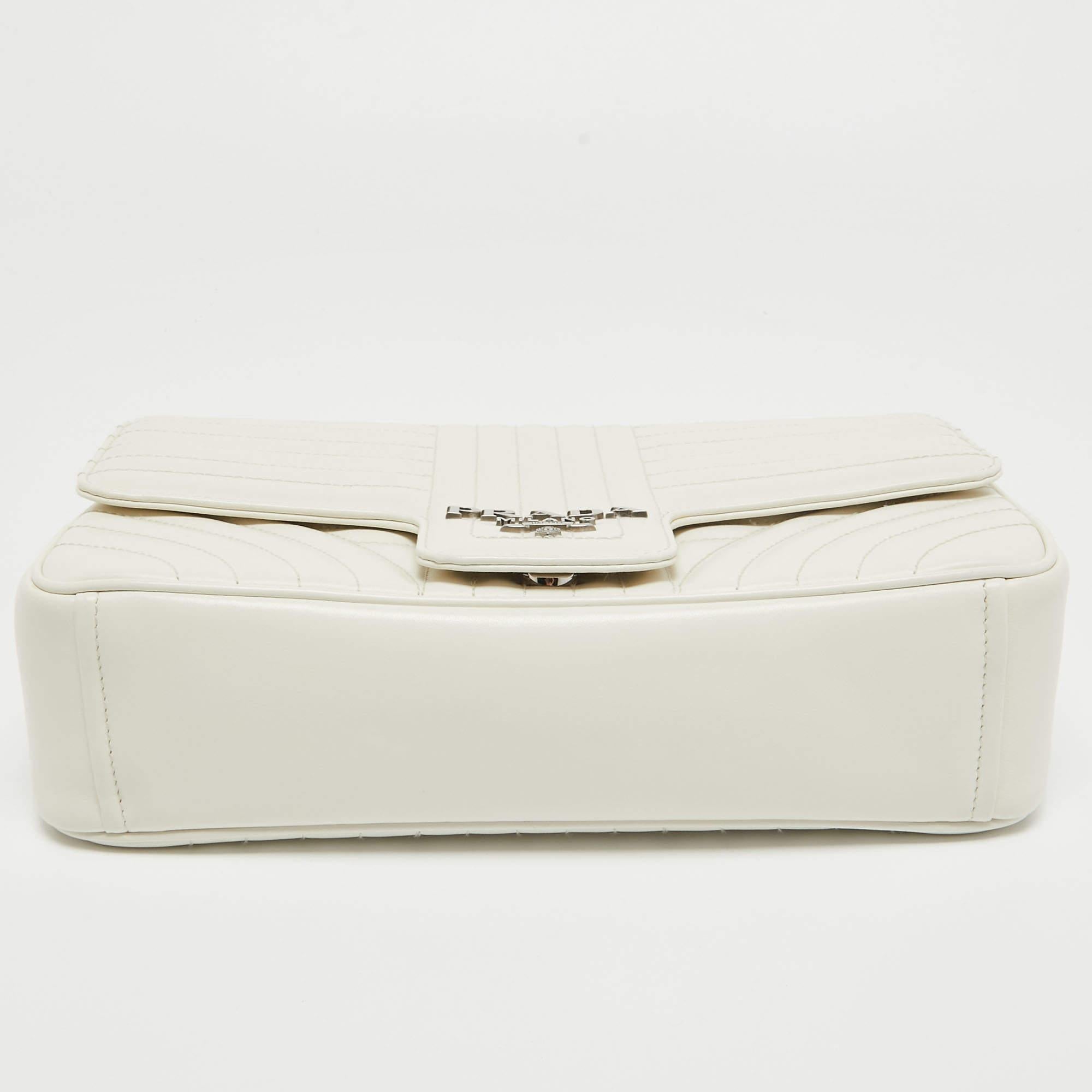 Prada White Diagramme Leather Flap Crossbody Bag 4
