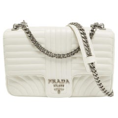 Prada White Diagramme Leather Flap Crossbody Bag