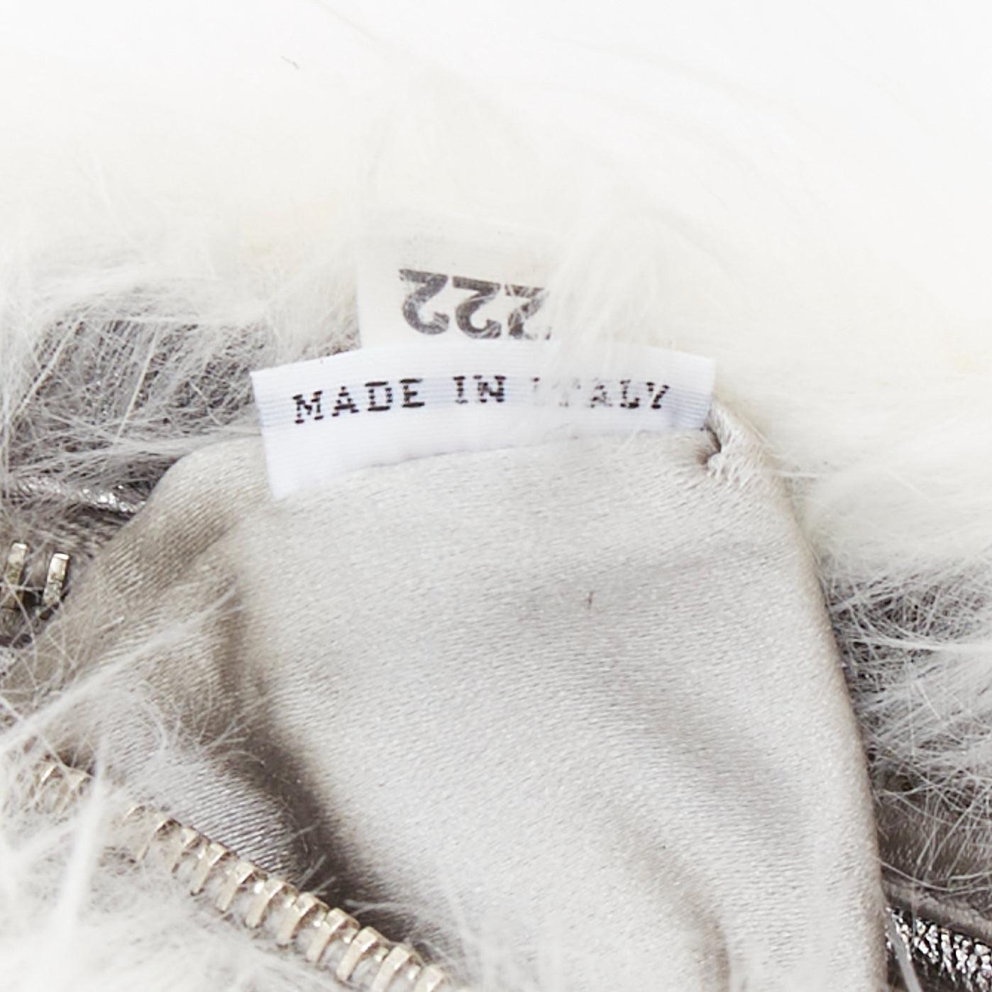 PRADA white faux fur silver triangle logo wristlet clutch bag im Angebot 7