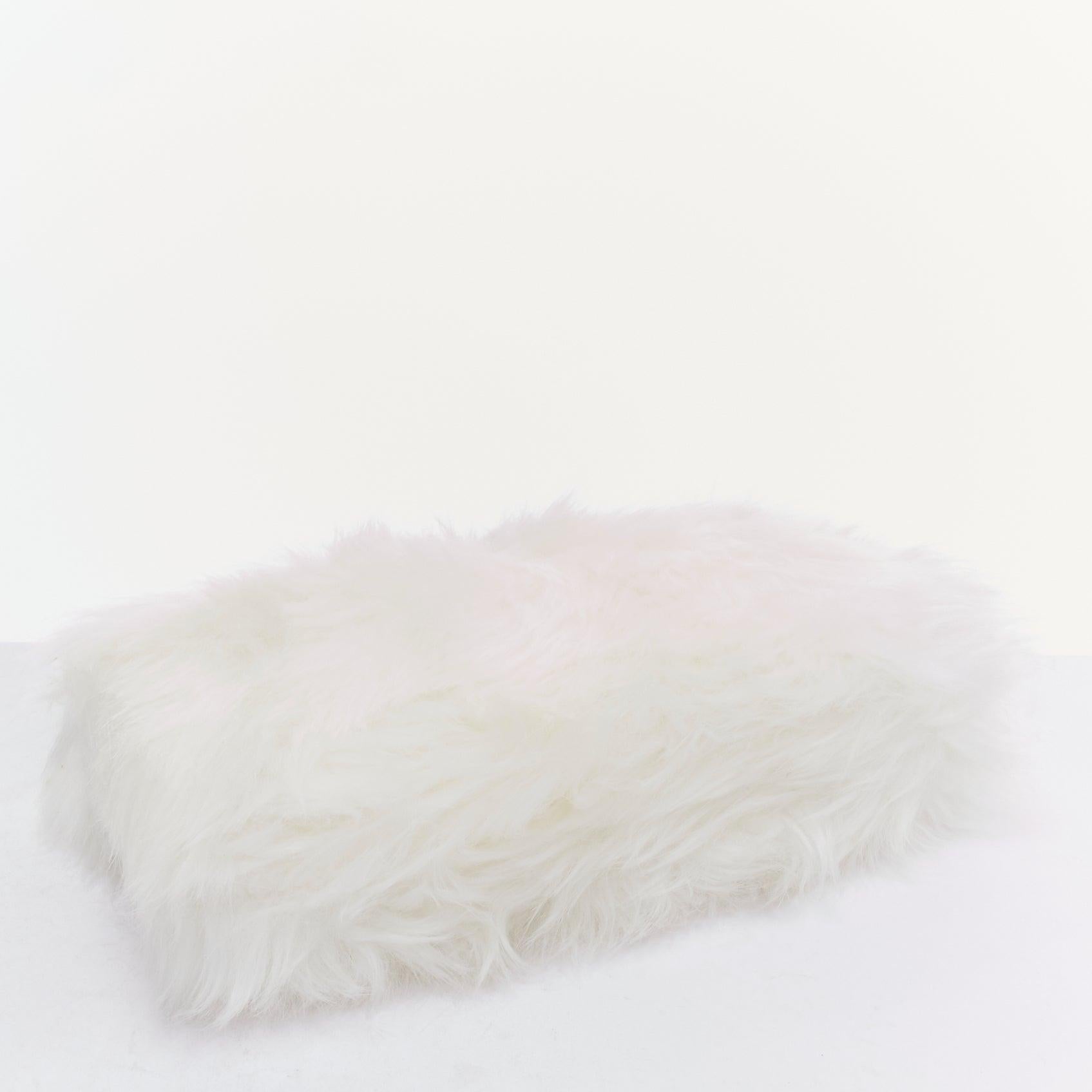 PRADA white faux fur silver triangle logo wristlet clutch bag im Angebot 2