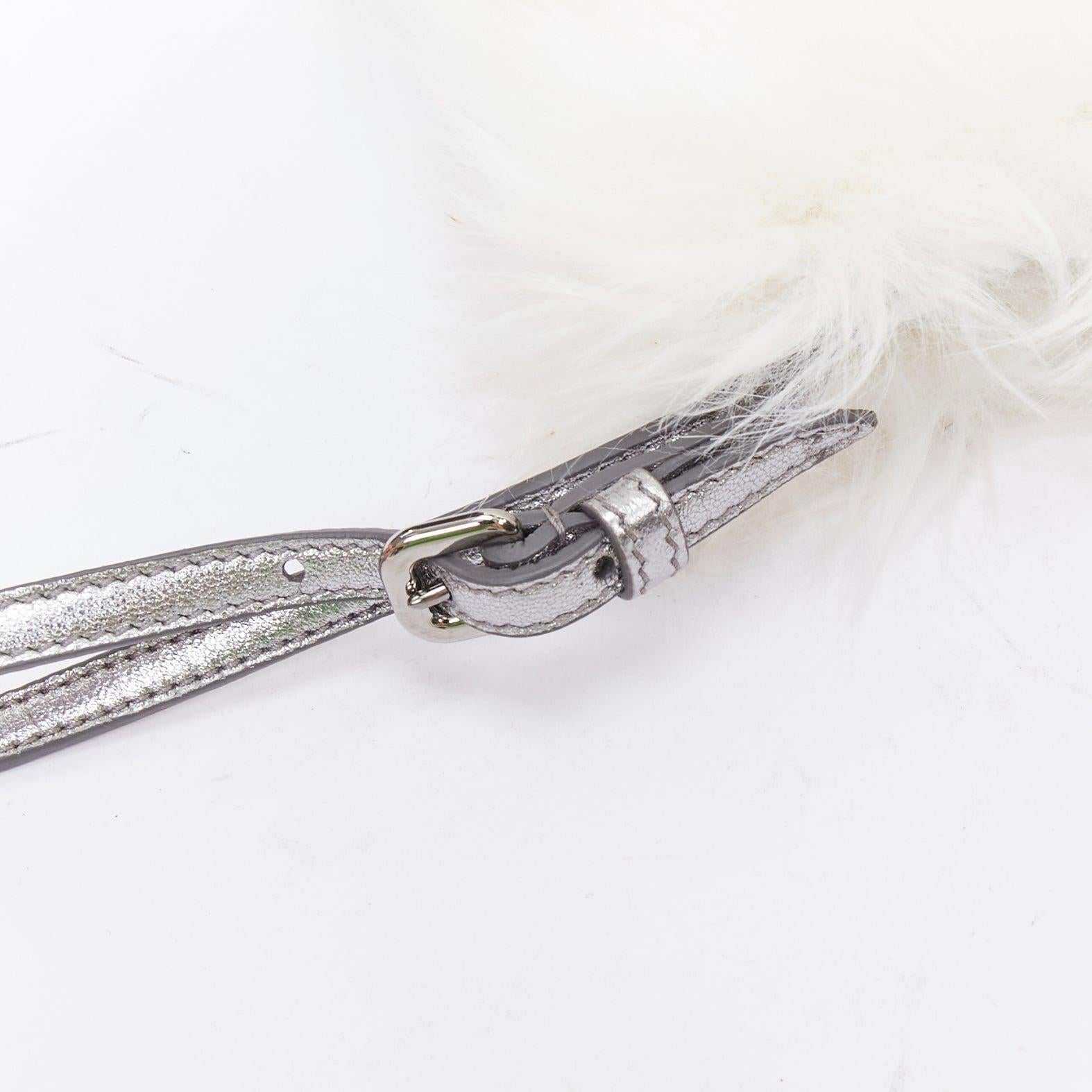 PRADA white faux fur silver triangle logo wristlet clutch bag im Angebot 4