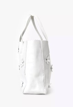 Prada White Floral Shopper Calfskin Leather Tote Bag