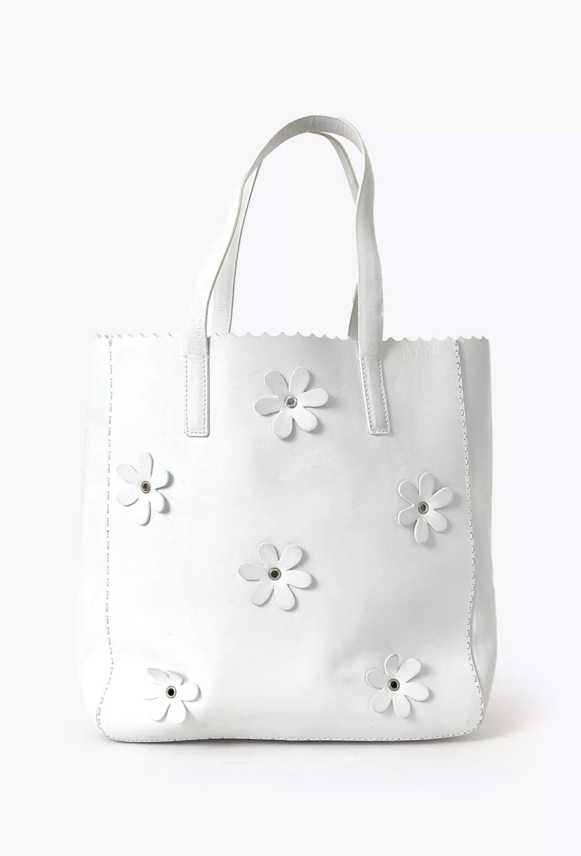 Gris Prada White Floral Shopper Calfskin Leather Tote Bag en vente