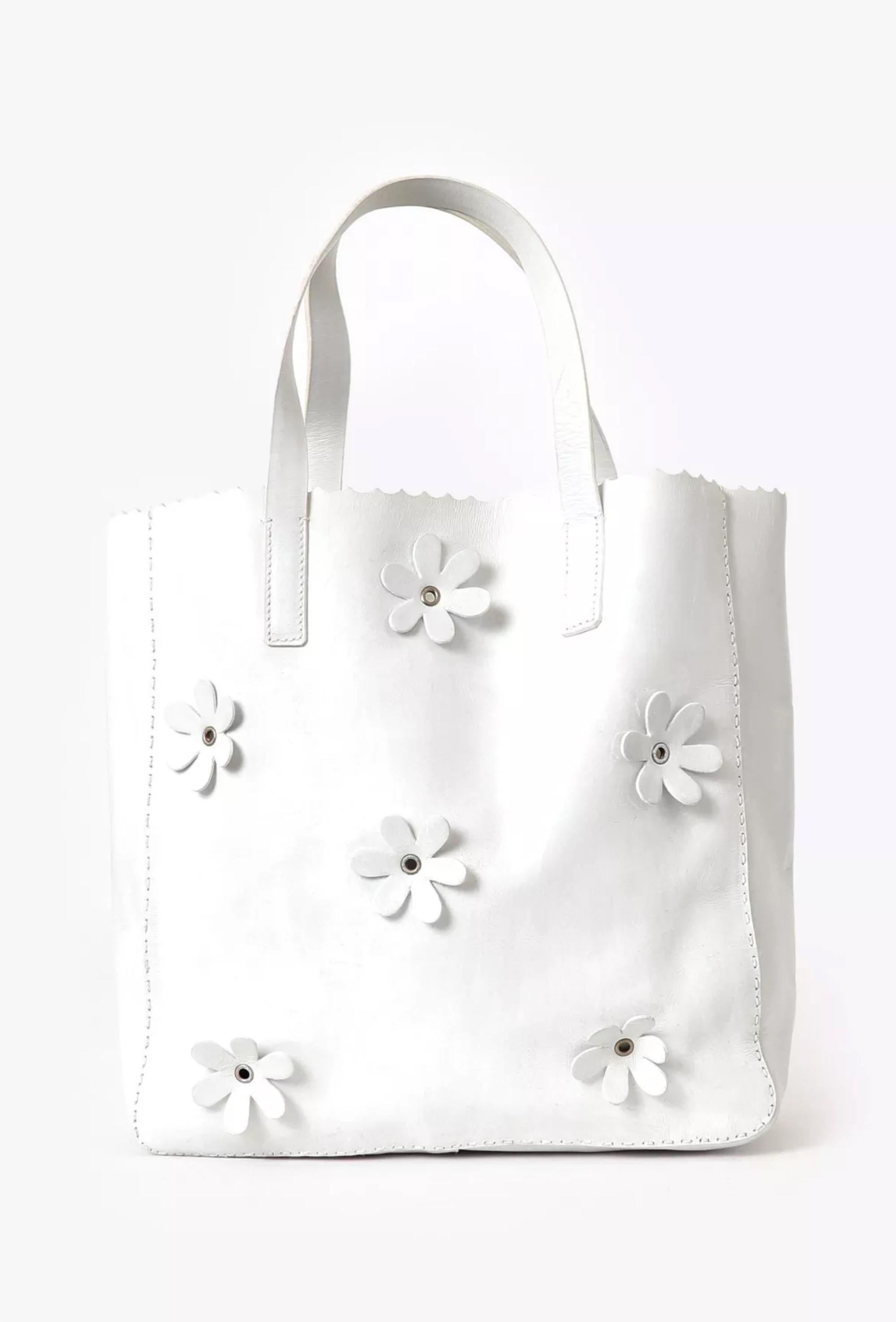 Prada White Floral Shopper Calfskin Leather Tote Bag en vente 1