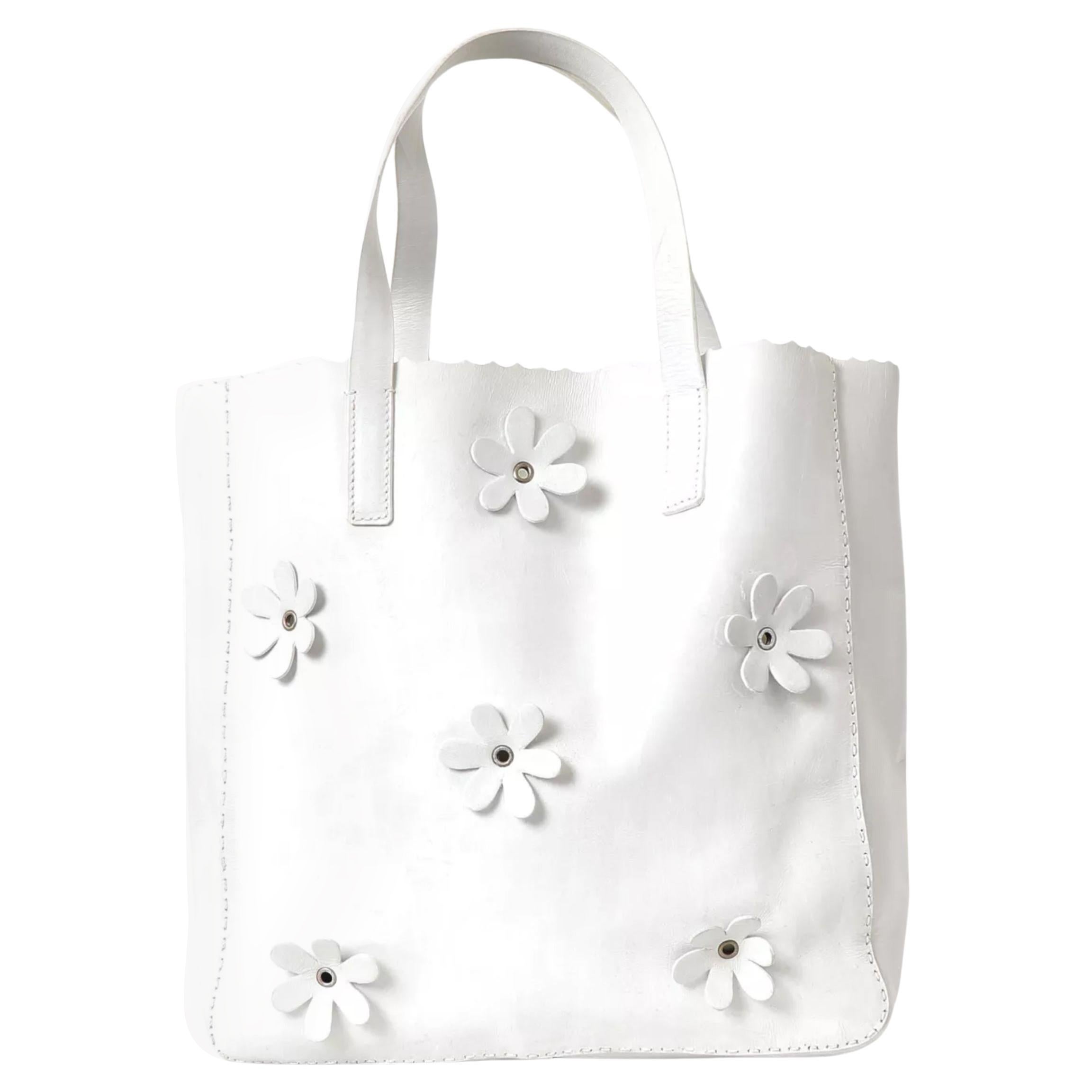 Pre-owned Prada White Floral Shopper Calfskin Leather Tote Bag
