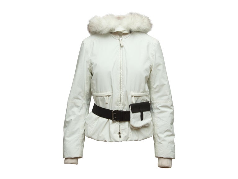 Prada White Fox Fur-Trimmed Down Jacket w/ Belt Bag at 1stDibs | white ...