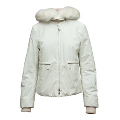 Prada White Fox Fur-Trimmed Down Jacket w/ Belt Bag