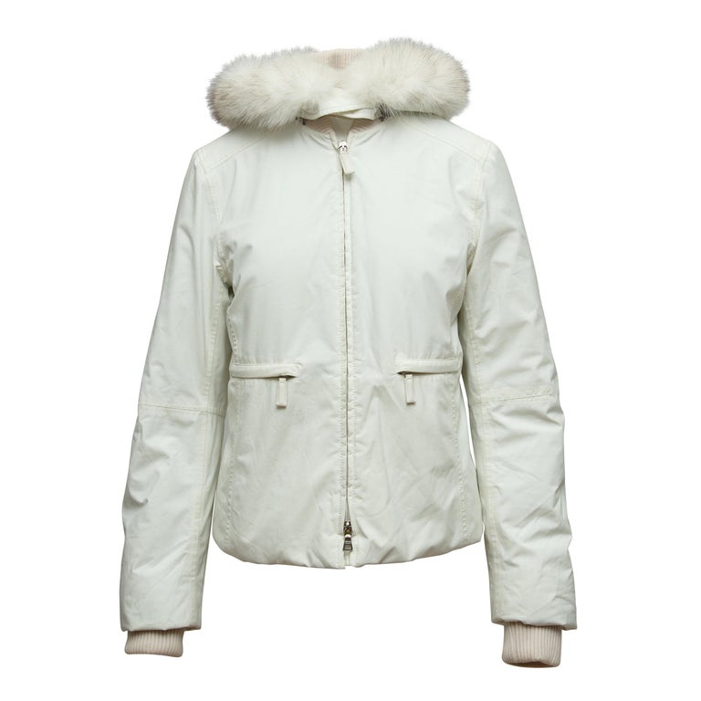 Prada White Fox Fur-Trimmed Down Jacket w/ Belt Bag at 1stDibs | white ...