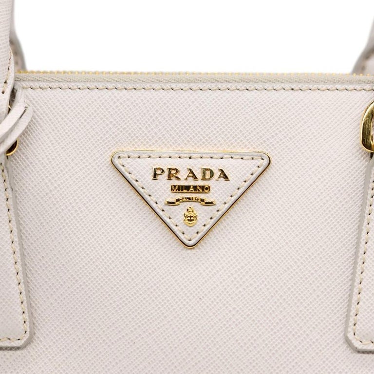 Prada, Bags, Prada Saffiano Lux Medium Tote Shoulder Bag White Leather  New
