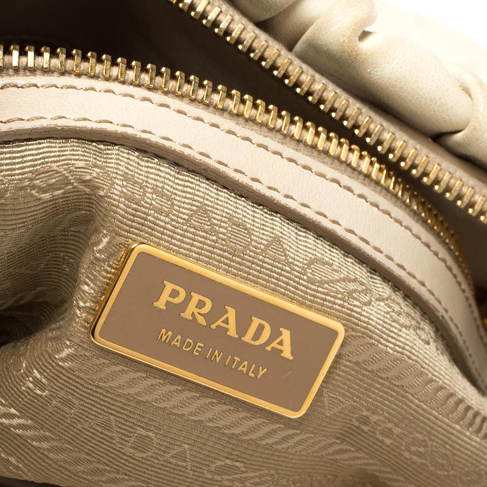 Prada White Gathered Leather Satchel 3