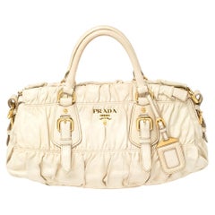 Prada White Gathered Leather Satchel