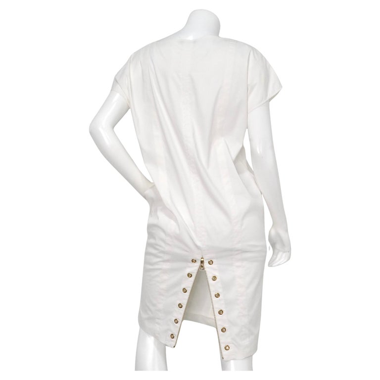 Prada White and Gold-Tone Eyelet Zip-Back Shift Dress For Sale at 1stDibs