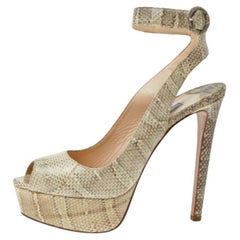 Prada Weiß/graue Karung Peep Toe Plateau-Sandalen mit Knöchelriemen Größe 39