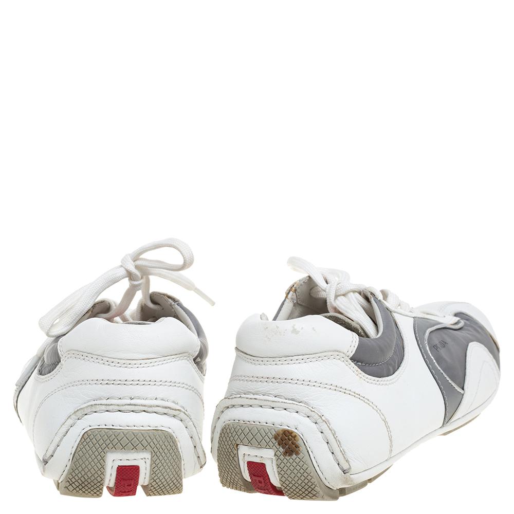 grey and white prada sneakers