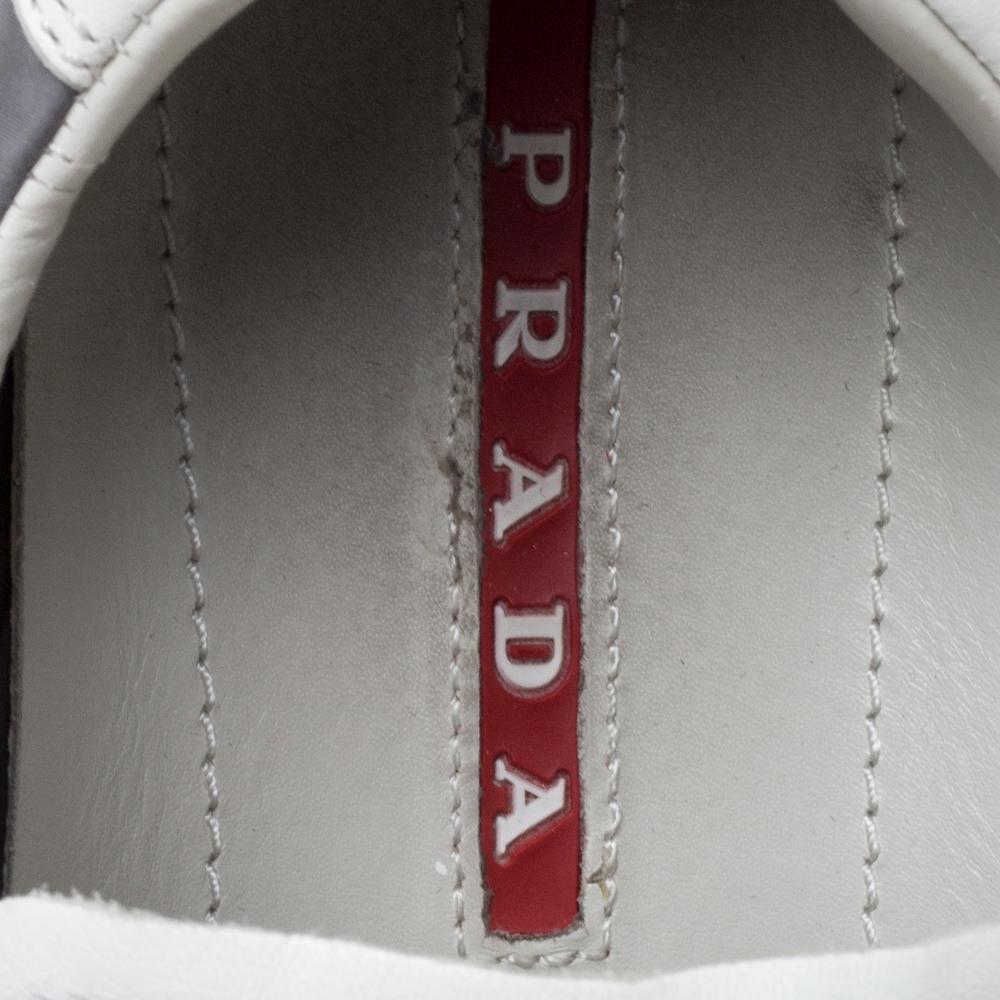 Gray Prada White/Grey Leather and Nylon Low Top Sneakers Size 42