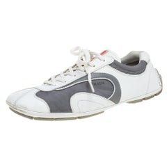 Used Prada White/Grey Leather and Nylon Low Top Sneakers Size 42