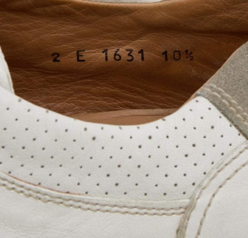 Prada White/Grey Leather And Suede Perforated Low Top Sneakers Size 44.5 For Sale 2