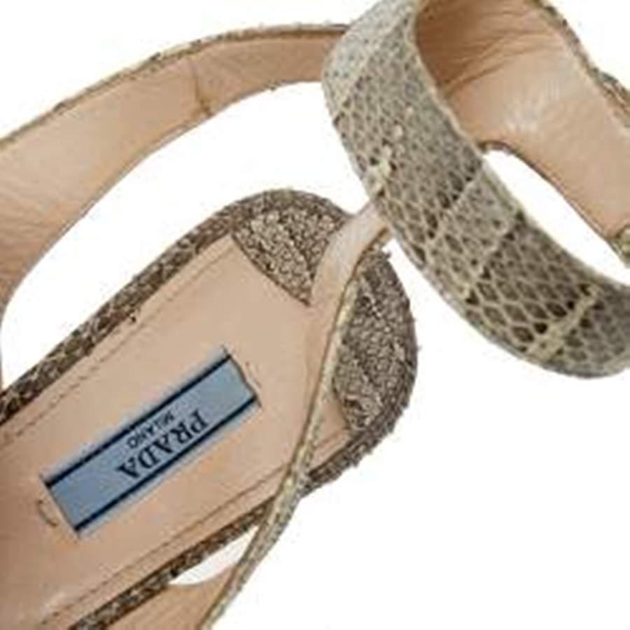 Prada White/Grey Lizard Embossed Leather Peep Toe Platform Ankle Strap Sandals For Sale 1