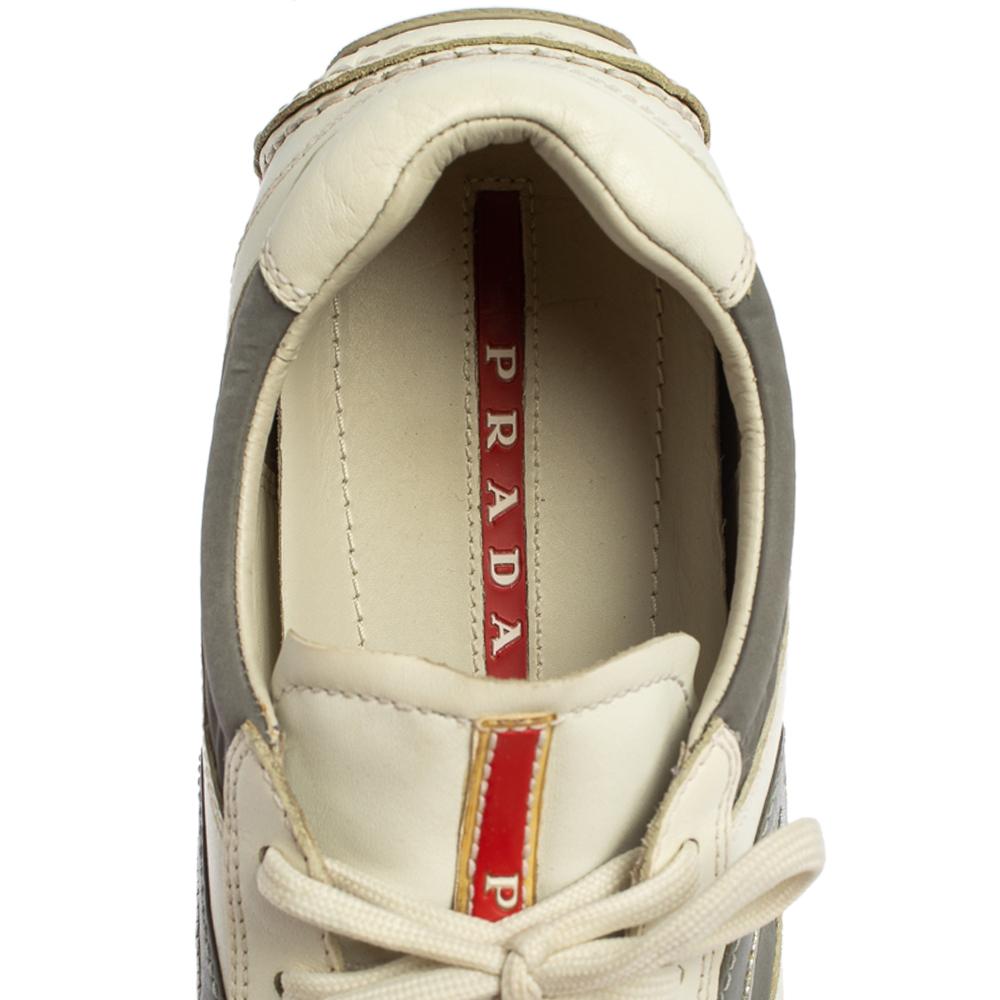 Prada Blanco/Gris Nylon Y Piel Zapatillas Bajas Talla 41.5 1