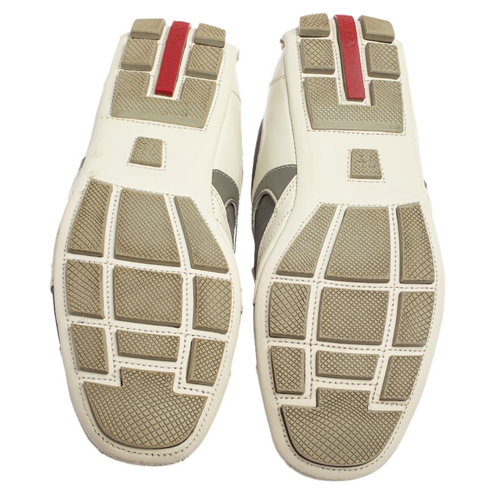 Prada Blanco/Gris Nylon Y Piel Zapatillas Bajas Talla 41.5 2