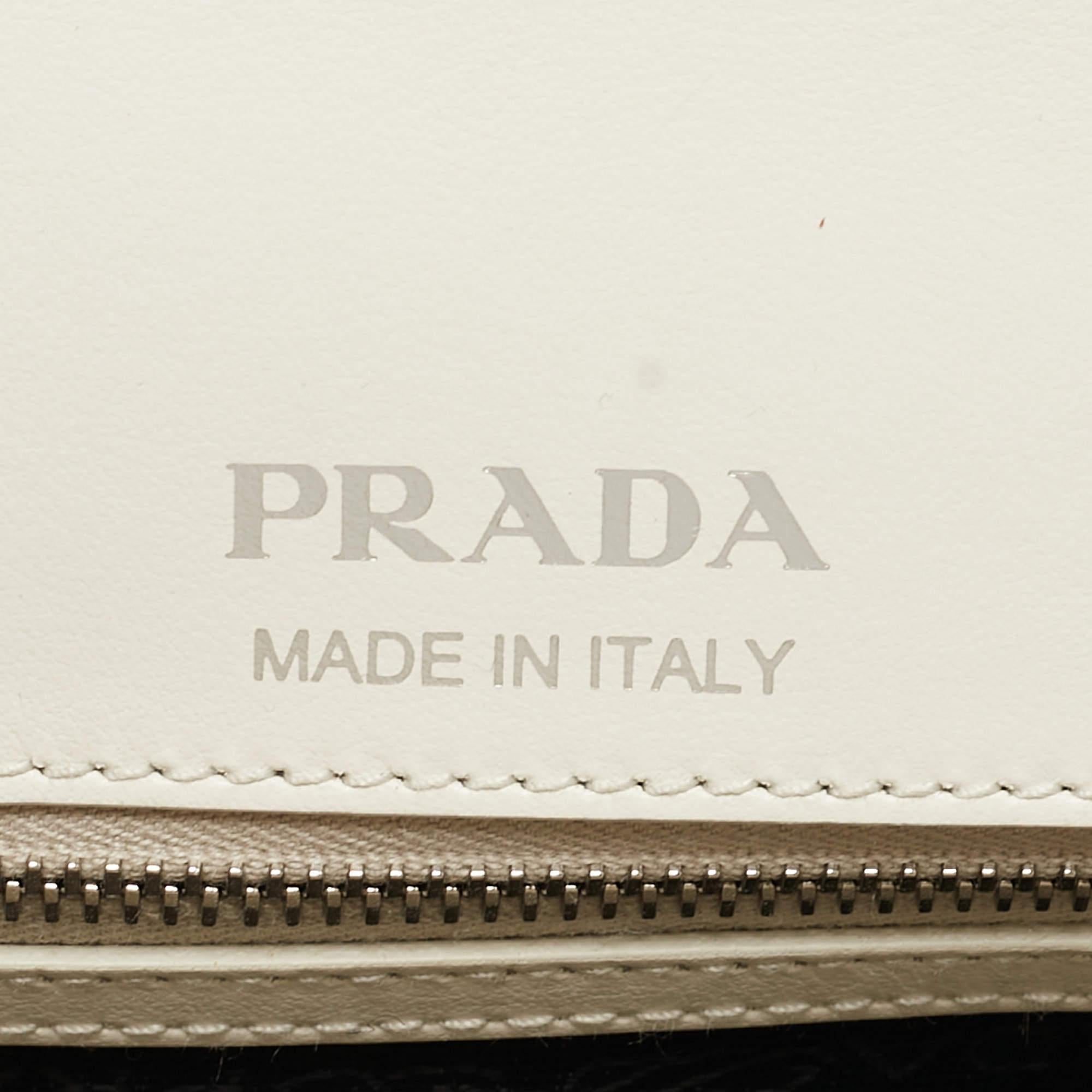 Women's Prada White Impunture Leather Large Diagramme Shoulder Bag