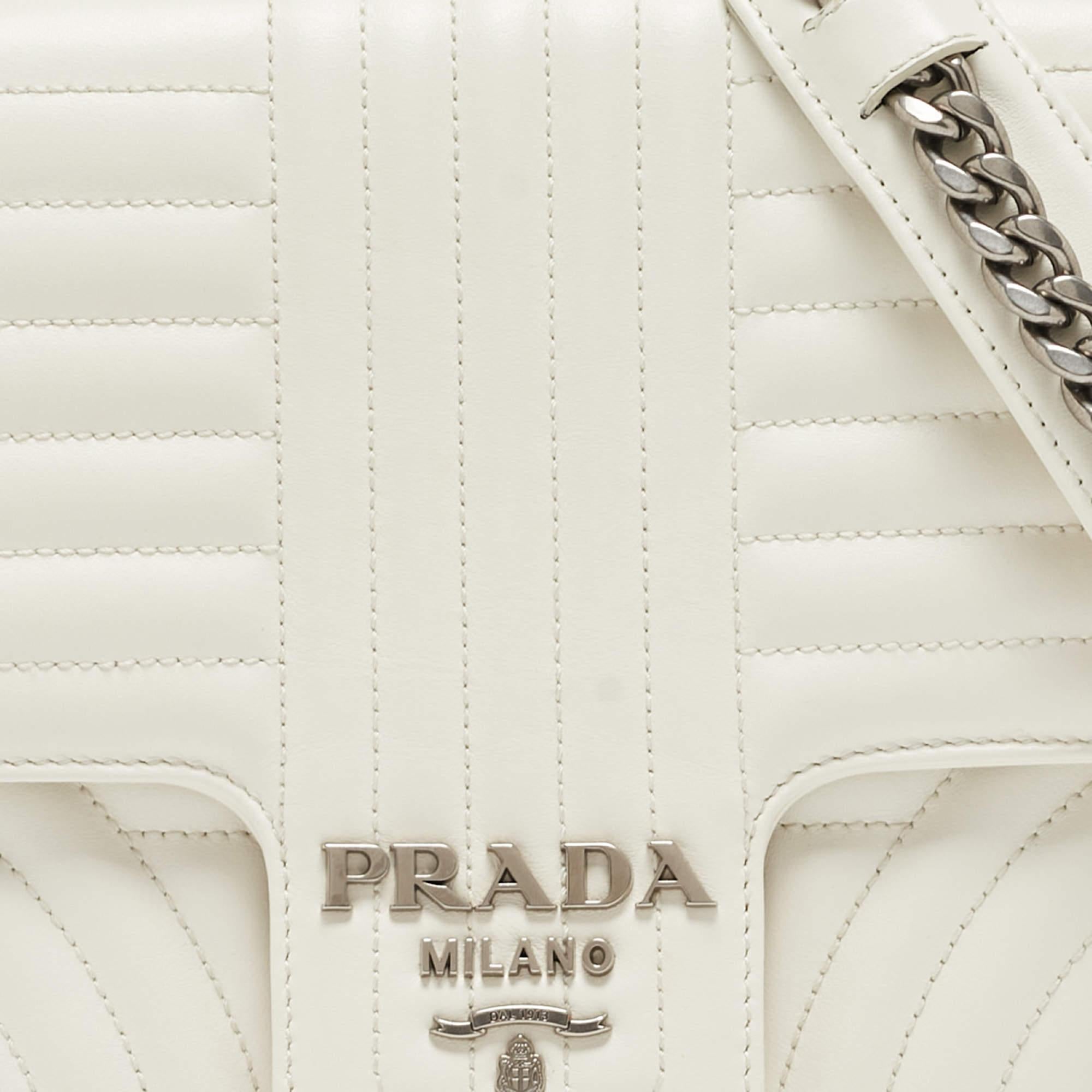 Prada White Impunture Leather Large Diagramme Shoulder Bag 4