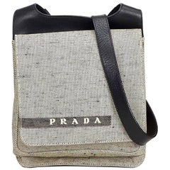 Prada White Ivory Canvas Fabric Crossbody Bag Italy