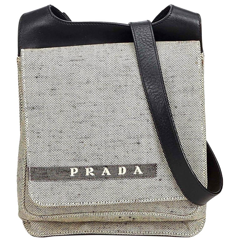 Prada White Ivory Canvas Fabric Crossbody Bag Italy For Sale at 1stdibs