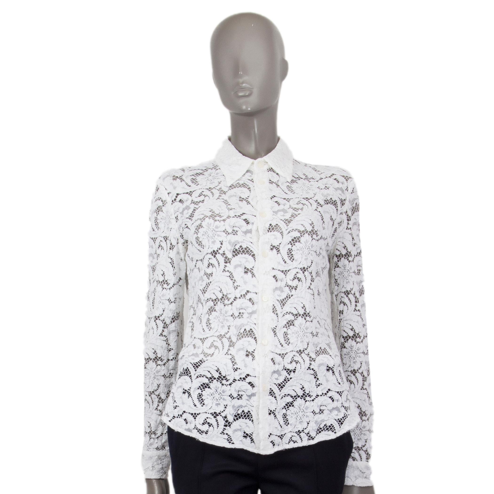 PRADA white LACE Button Up Shirt 44 L In Excellent Condition In Zürich, CH