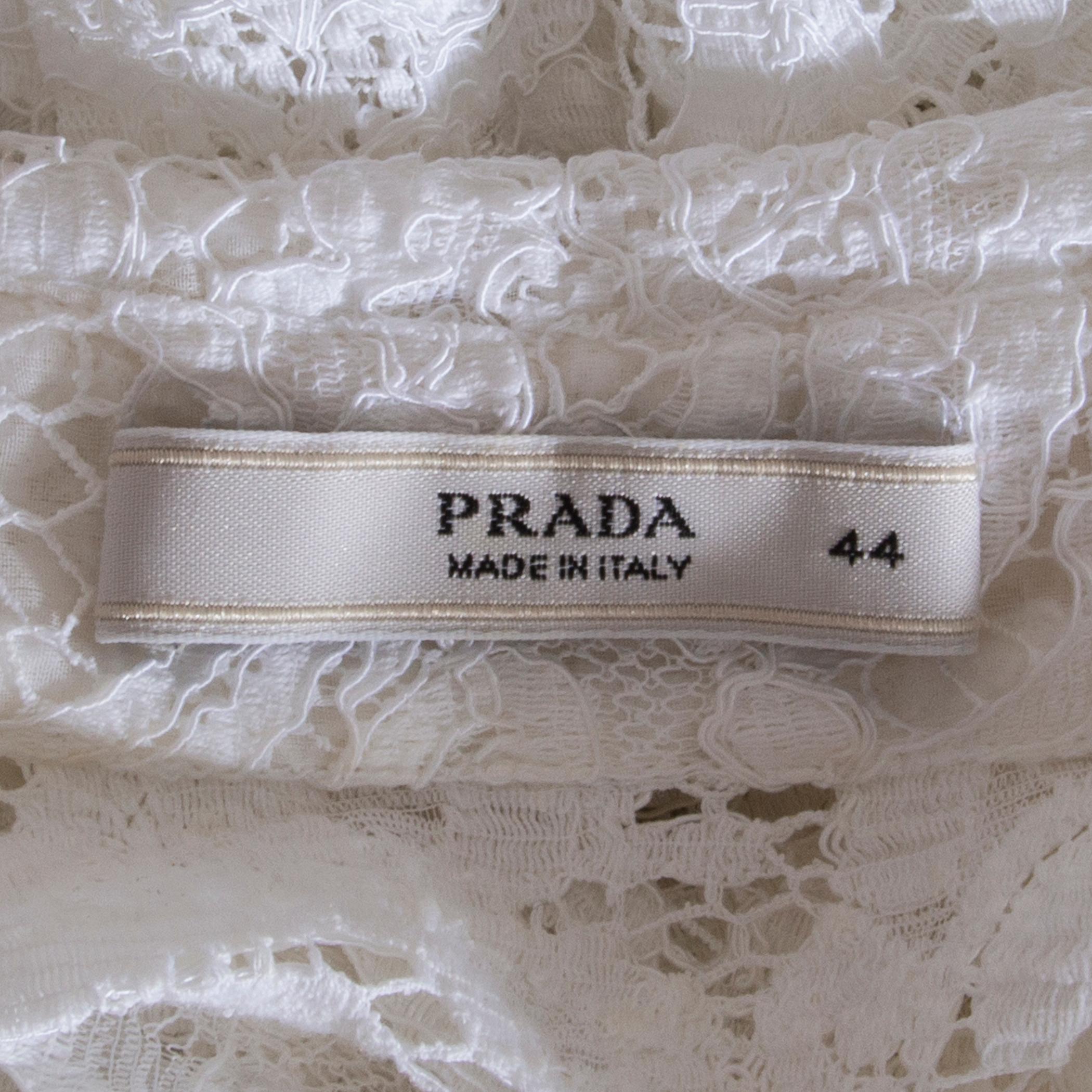Women's PRADA white LACE Button Up Shirt 44 L