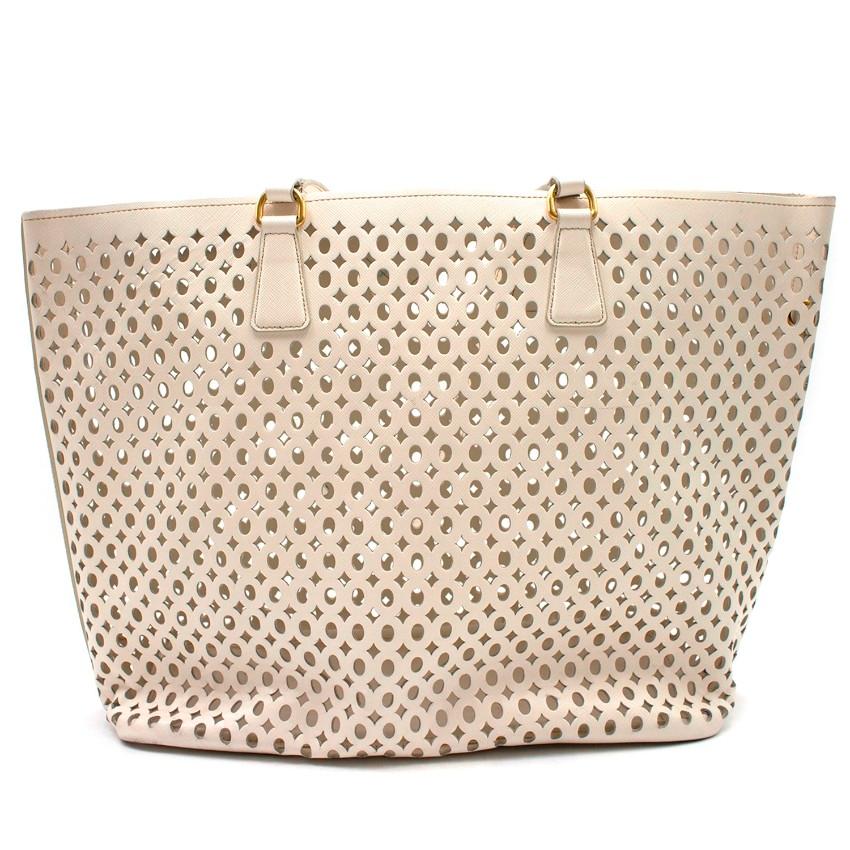 Prada White Laser Cut-out Shoulder Tote In Good Condition In London, GB