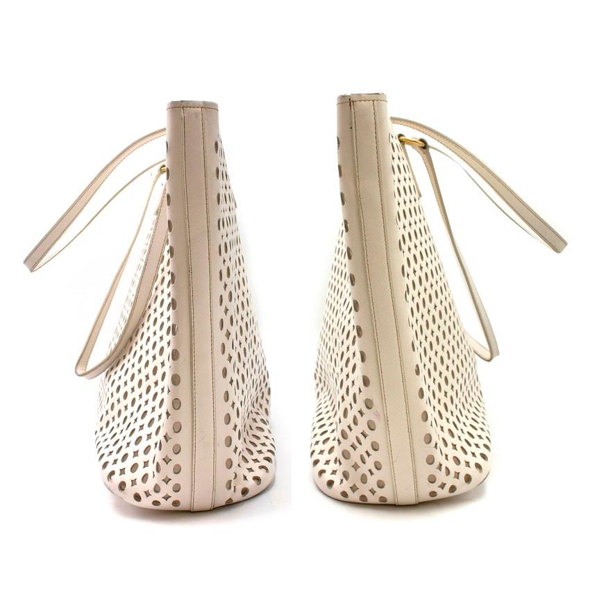 Women's Prada White Laser Cut-out Shoulder Tote