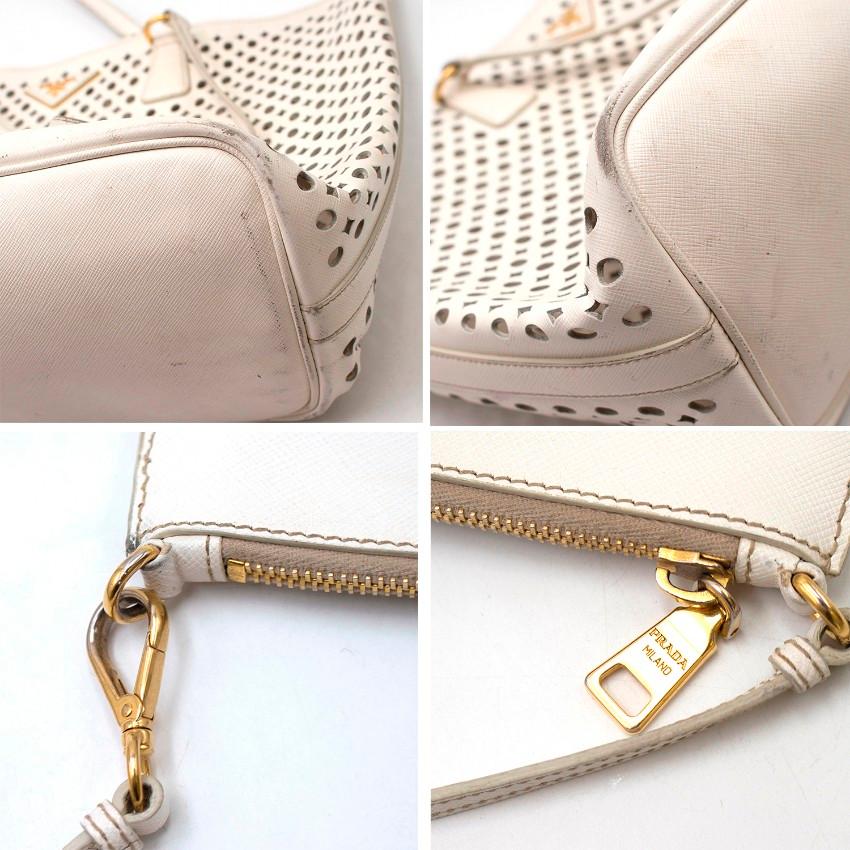 Prada White Laser Cut-out Shoulder Tote 2