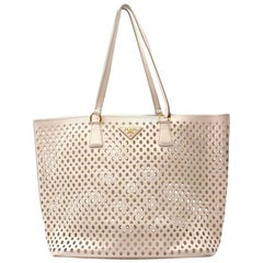 Prada White Laser Cut-out Shoulder Tote