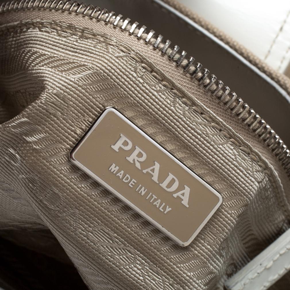 Prada White Leather and Canvas Shoulder Bag 2