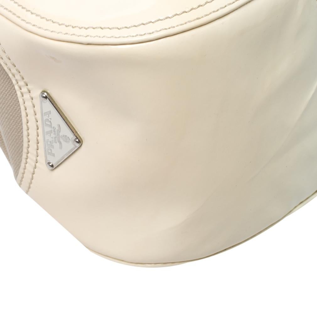 Prada White Leather and Canvas Shoulder Bag 4