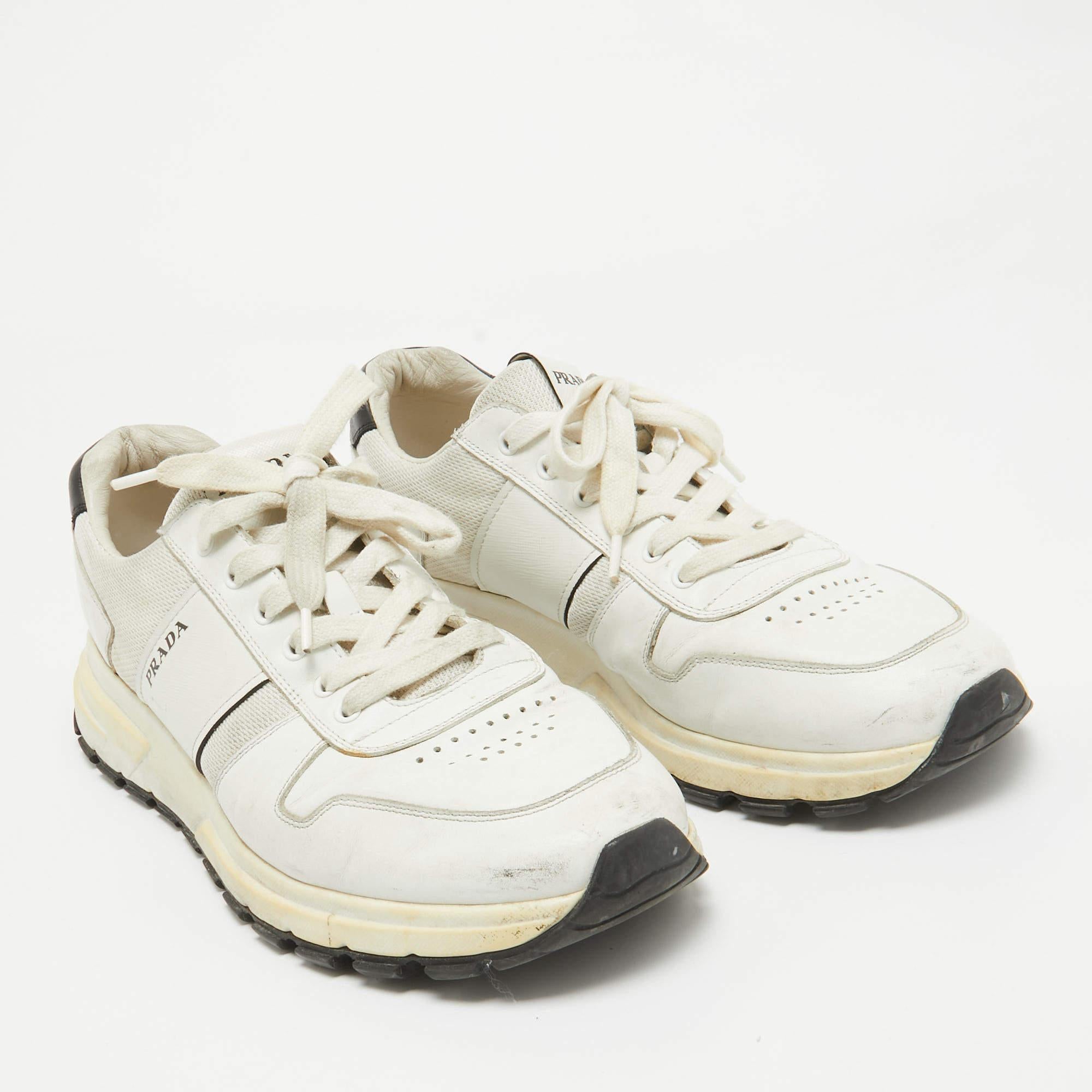Men's Prada White Leather and Mesh Low Top Sneakers Size 44