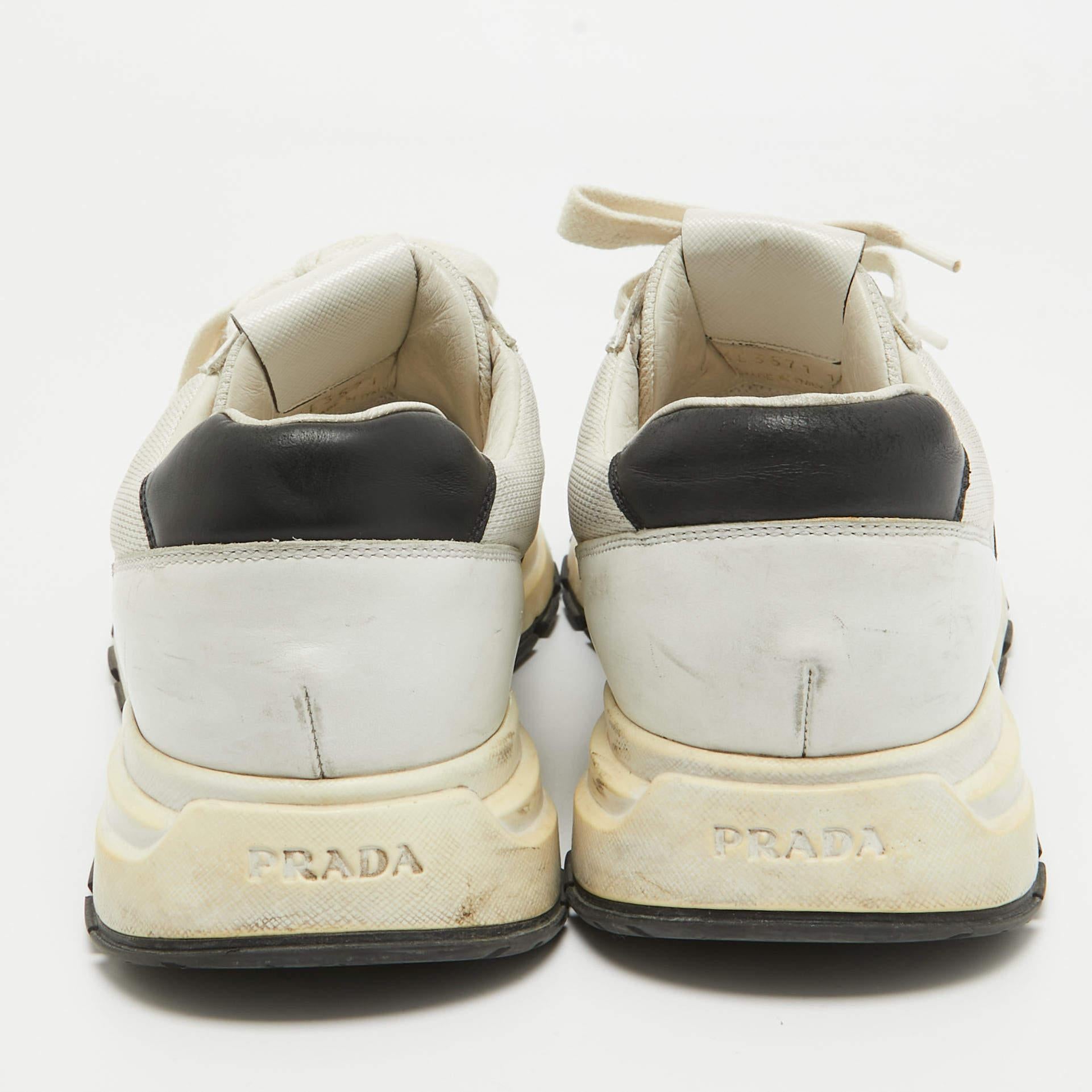 Prada White Leather and Mesh Low Top Sneakers Size 44 1