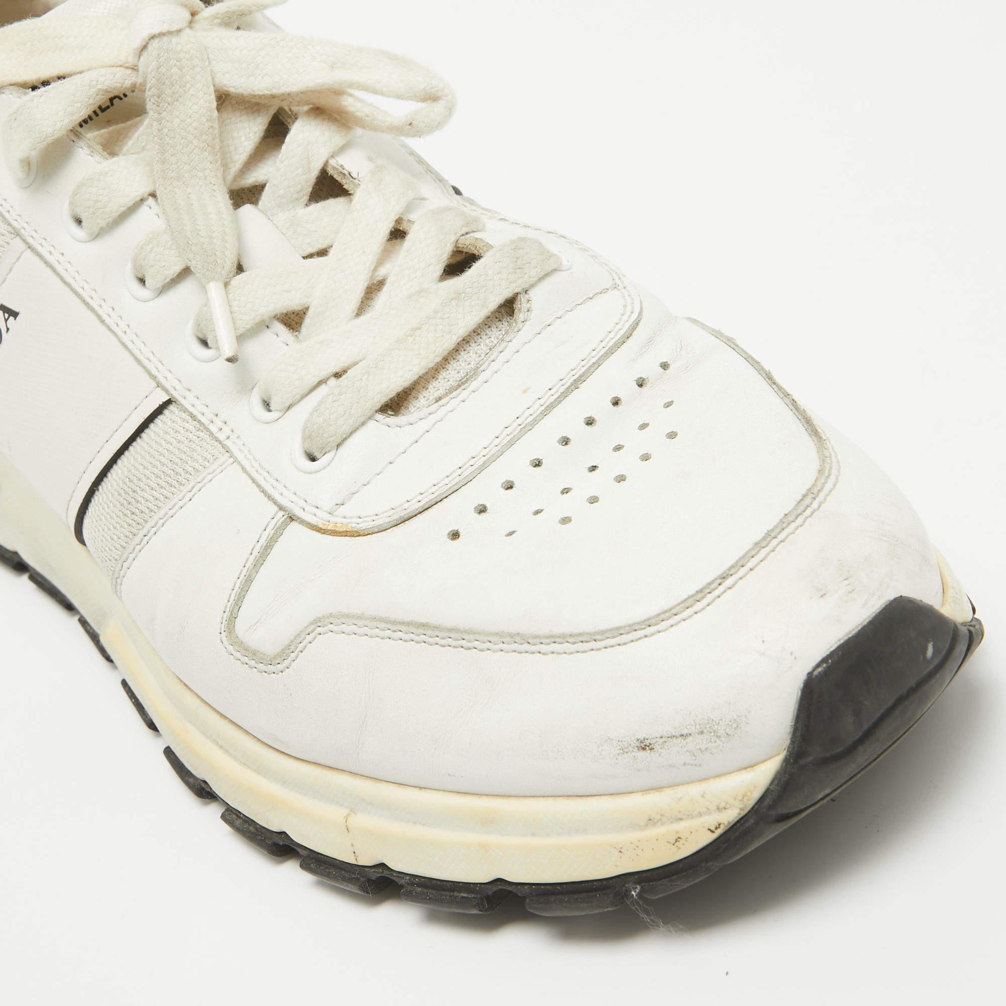 Prada White Leather and Mesh Low Top Sneakers Size 44 3